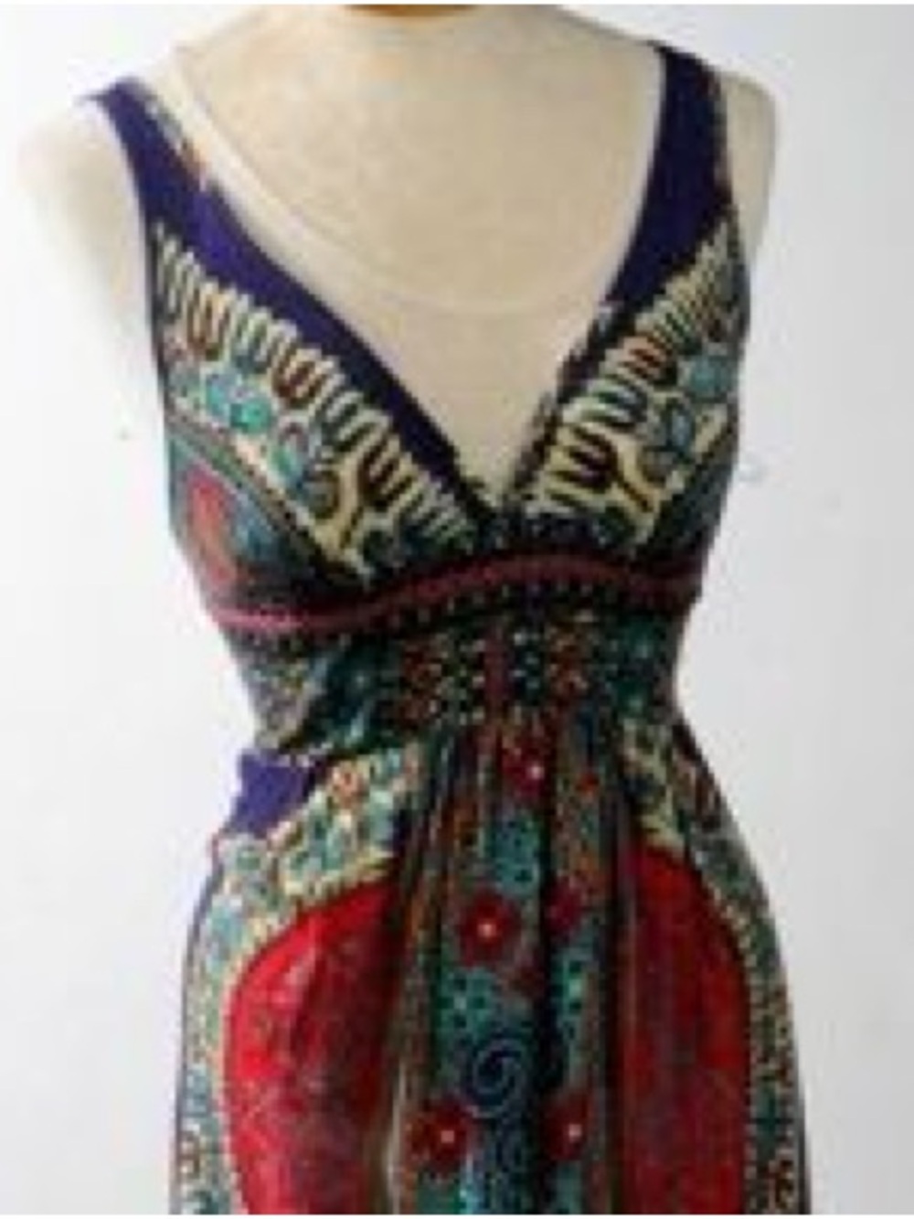 Bohemian V-Neck Maxi Dress in Purple Magenta Teal